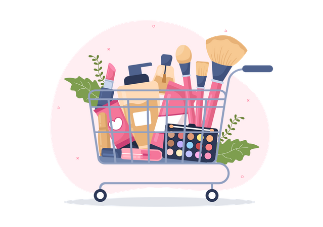 Compras de productos cosméticos  Ilustración