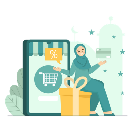 Compras de regalos en línea  Ilustración