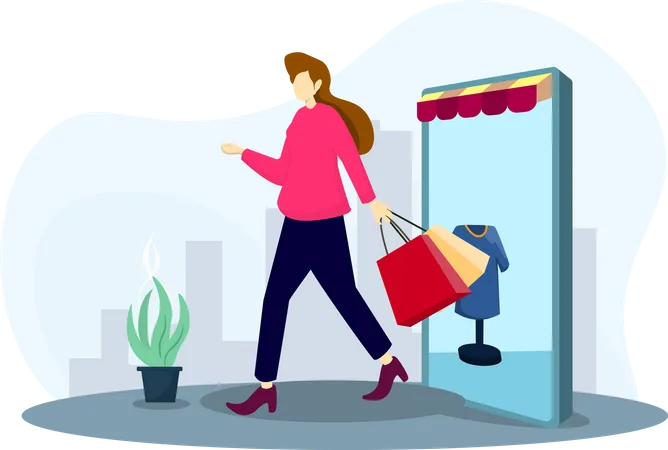 Compras de ropa en línea  Ilustración
