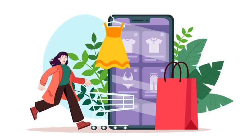 Compras de roupas on-line  Ilustração