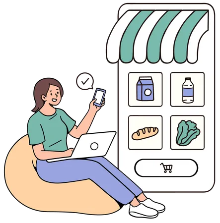 Compras on-line na mercearia  Ilustração