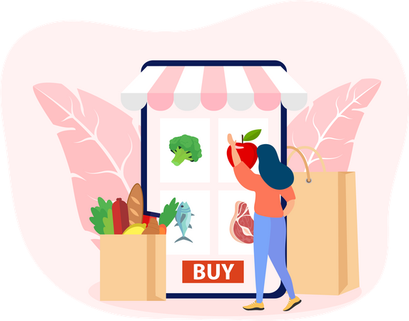 Compras on-line na mercearia  Ilustração