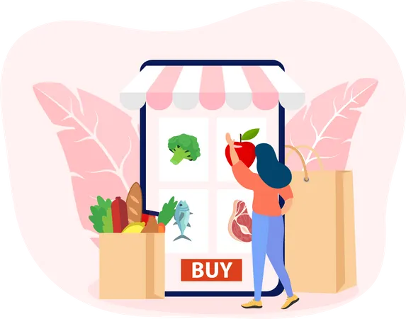 Compras on-line na mercearia  Ilustração