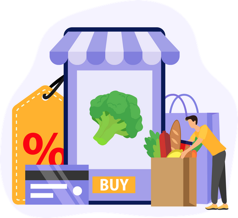 Compras on-line na mercearia  Ilustração