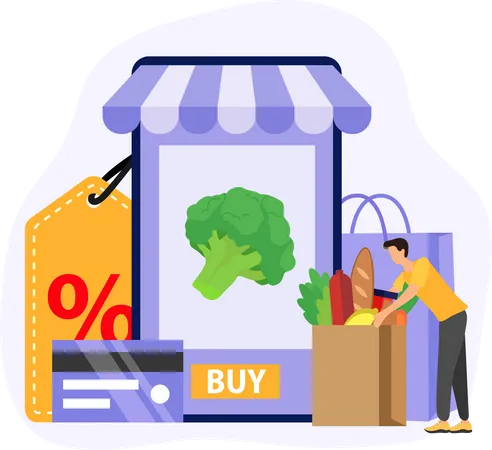 Compras on-line na mercearia  Ilustração