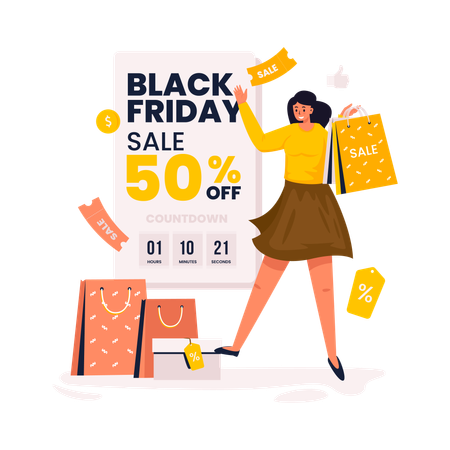Gran oferta de compras de viernes negro.  Ilustración