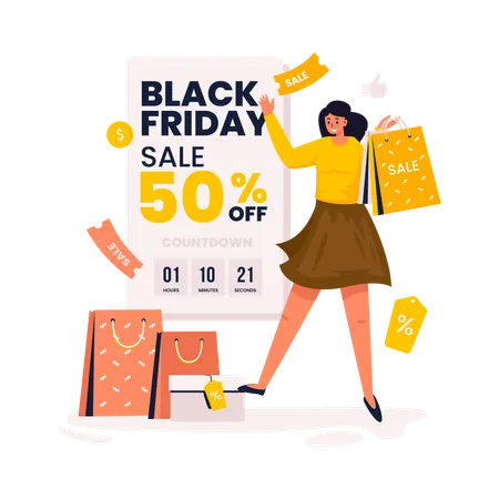 Gran oferta de compras de viernes negro.  Ilustración