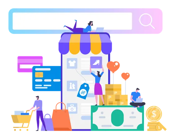 Compras online e entrega de compras  Ilustração