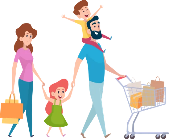 Família fazendo compras juntos  Ilustração