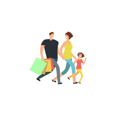 Compras em família feliz  Ilustração