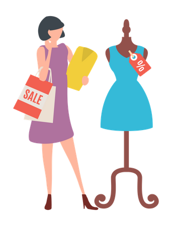 Compras femininas durante desconto  Ilustração