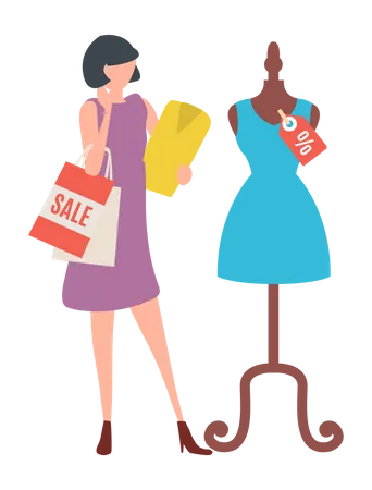 Compras femininas durante desconto  Ilustração