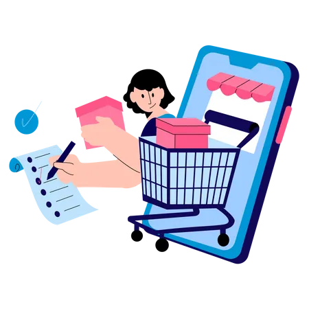 Compras de lista de desejos on-line  Ilustração