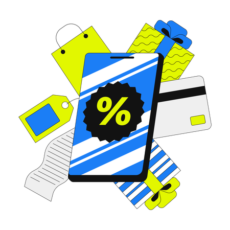 Compras móveis e marketing de desconto  Ilustração