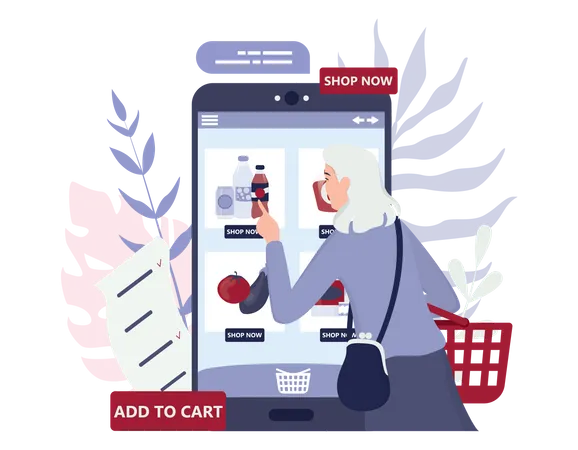Compras de supermercado on-line usando dispositivo  Ilustração