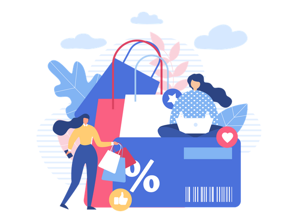 Compras on-line e descontos  Ilustração