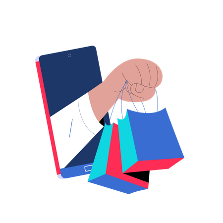 Compras on-line pelo celular  Ilustração