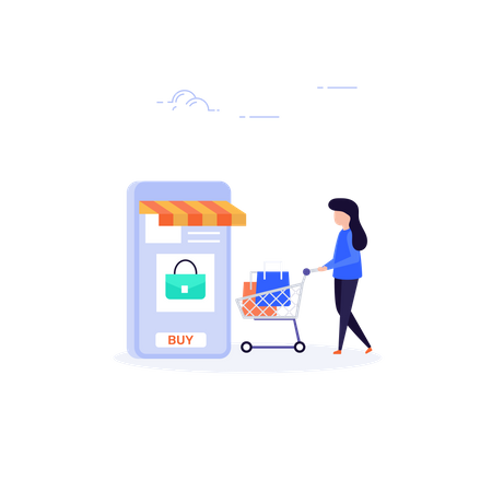 Compras on-line via aplicativo móvel  Ilustração