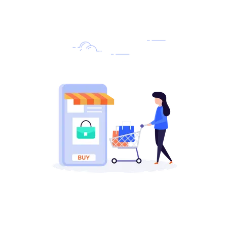 Compras on-line via aplicativo móvel  Ilustração