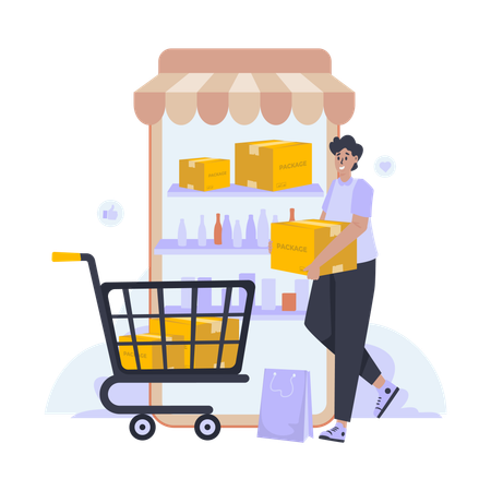 Compras online adicionando ao carrinho  Ilustração