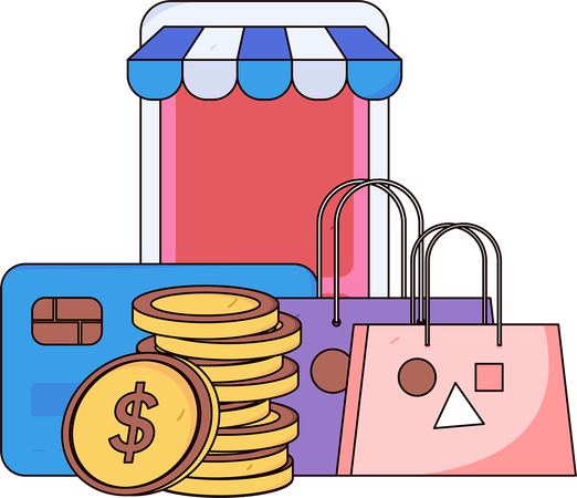 Compras on-line e pagamento de compras  Ilustração