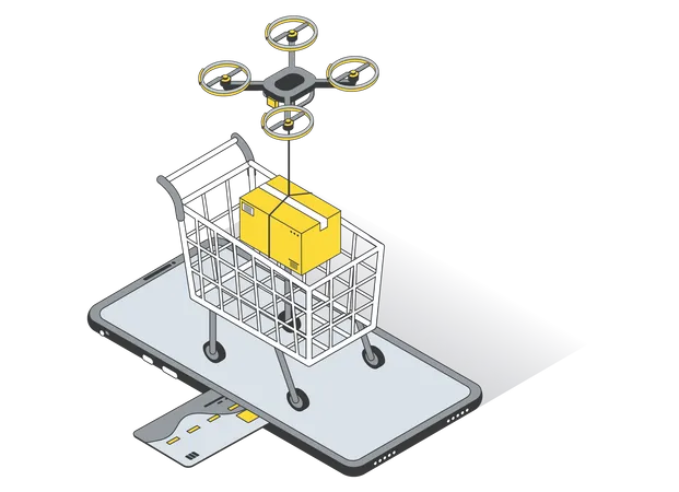 Entrega de compras en línea mediante drones  Illustration