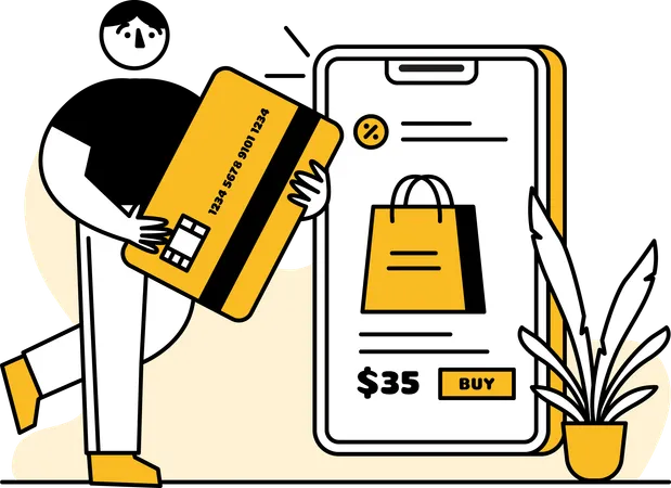 Compras online mediante pago con tarjeta  Ilustración