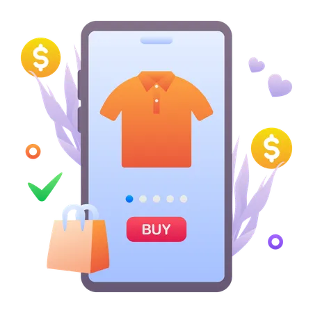 Compras on-line no celular  Ilustração