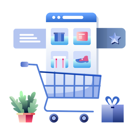 Compras on-line usando o aplicativo de compras  Ilustração