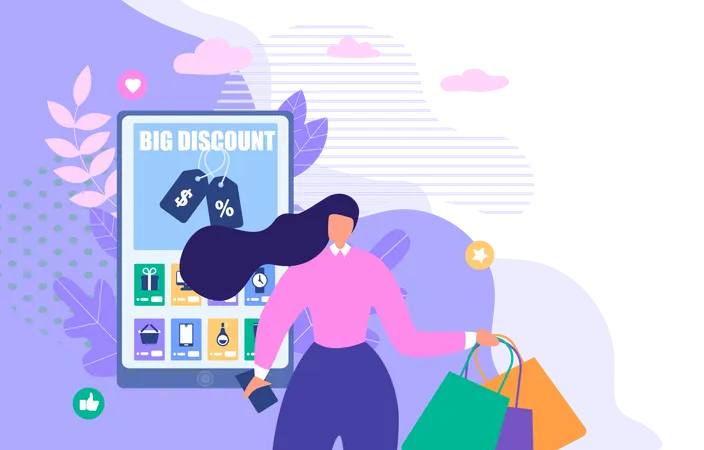 Compras en línea y descuentos.  Ilustración