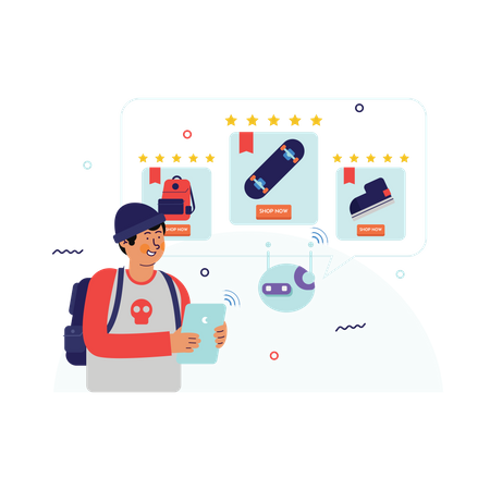 Compras personalizadas com tecnologia de IA  Ilustração
