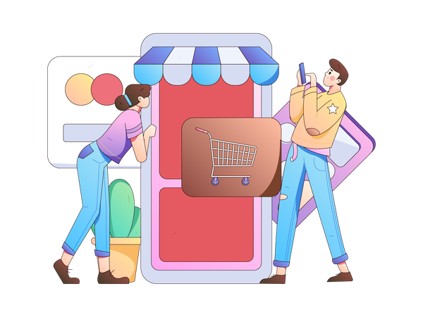 Compras basadas en web realizadas por una pareja  Ilustración