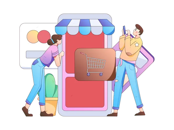 Compras basadas en web realizadas por una pareja  Ilustración