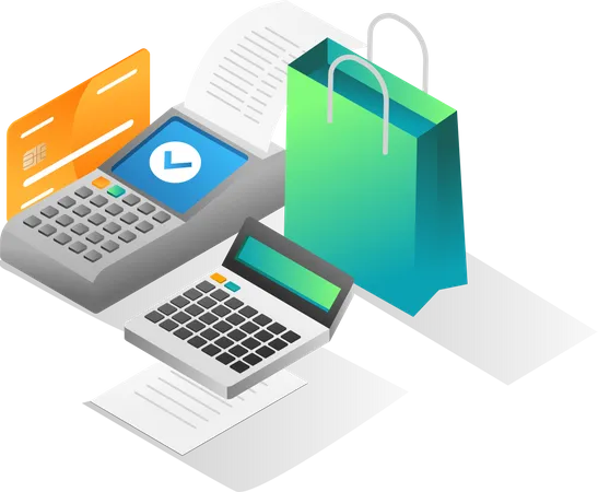 Compras online y pagos en comercio electrónico.  Ilustración