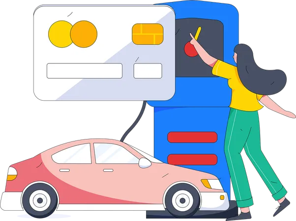 Compte de connexion fille pour le ravitaillement en voiture  Illustration