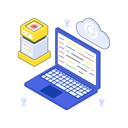 Computación en la nube con un ordenador portátil  Ilustración