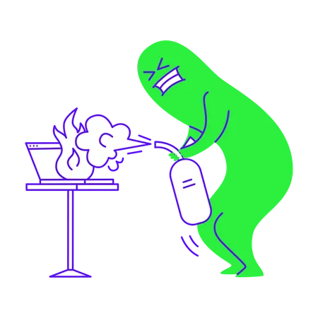 Extinguindo computador em chamas  Ilustração