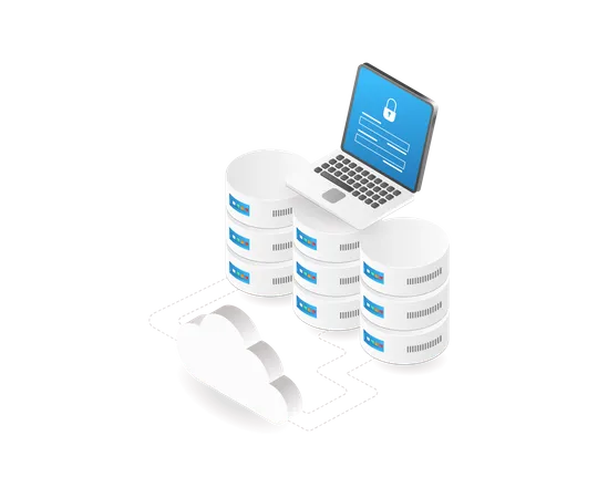 Contraseña de seguridad de la base de datos del servidor de la nube informática  Ilustración