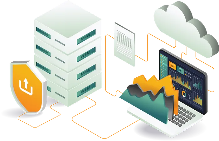 Portátil con análisis de datos en la nube  Ilustración