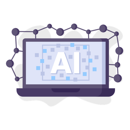 Computadora portátil con inteligencia artificial  Ilustración