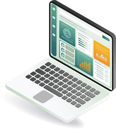 Computadora portátil que muestra un gráfico de análisis empresarial  Ilustración