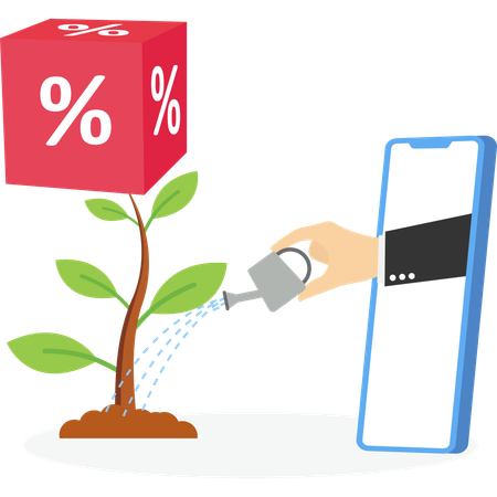 Símbolo de porcentaje de crecimiento de plántulas de riego de computadora portátil  Ilustración