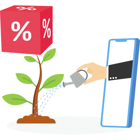 Símbolo de porcentaje de crecimiento de plántulas de riego de computadora portátil  Ilustración