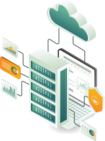 Computer analysis cloud server system network  Illustration