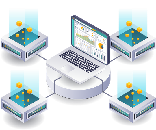 Computer Analysis of Blockchain Technology in Business Investments  Illustration