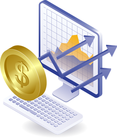 Computer analysis of business financial development  Illustration