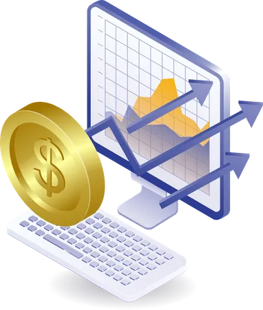 Computer analysis of business financial development  Illustration