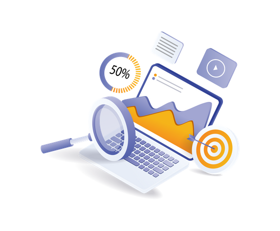 Computer analysis of management business data  Illustration