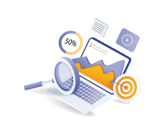 Computer analysis of management business data  Illustration