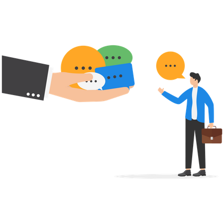 Computer and employee businessman giving feedback speech bubble  Illustration